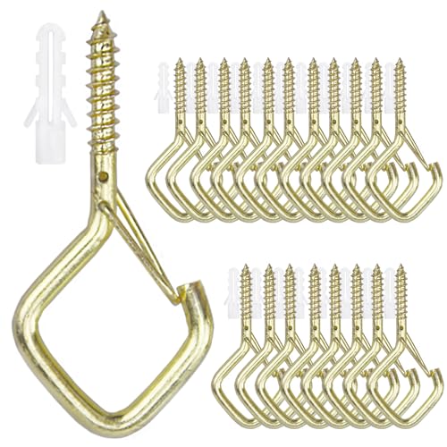 20PCS Eye Screw Hooks for Hanging Heavy Duty with Safety Buckle.Metal Ceiling Hooks for Hanging Plants,Cup,Wind Chime,Bird Feeders,String Lights at Indoor&Outdoor,2.36 Inch (No Drill Bit) - color: Gold, size: 20Pcs