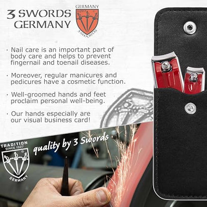 3 Swords Germany – Brand Quality fingernail & toenail Clipper, Manicure, Pedicure Nail Care by with Metal Nail File and case, red Edition - color: Red