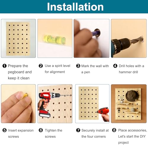 HJZALMI Pegboard Wall Organizer, Wood Pegboard Combination Kit with Shelves & Hooks, Modular Peg Board Panels Storage System for Office Organization Kitchen Bedroom, 15.7"x23.6"x0.6", Beige | Pegboard Combination Kit with Shelves & Hooks, Modular PegBoard