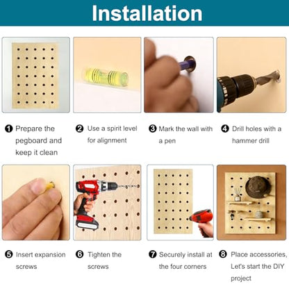 HJZALMI Pegboard Wall Organizer, Wood Pegboard Combination Kit with Shelves & Hooks, Modular Peg Board Panels Storage System for Office Organization Kitchen Bedroom, 15.7"x23.6"x0.6", Beige | Pegboard Combination Kit with Shelves & Hooks, Modular PegBoard