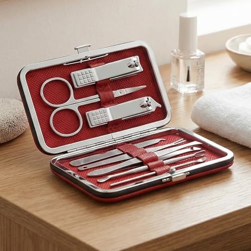 Grooming Kit Home and Travel-Manicure Set 10, Nail Clipper Set, Portable Nail Kit, Travel Nails Kits(red) - color: Red, size: 8 Piece Set