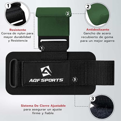 AQF Weight Lifting Hooks (Pair) - Neoprene Padded Wrist Strap for Deadlift - color: Military Green