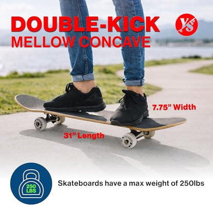 Yocaher Poker Series Pro Complete Skateboard 7.75” x 31” – Double Kick Concave Deck, ABEC-9 Bearings, 54mm Wheels, Aluminum Alloy Trucks, BlackWidow Grip Tape – Trick Skateboard for Beginners & Teens - color: King of Spades