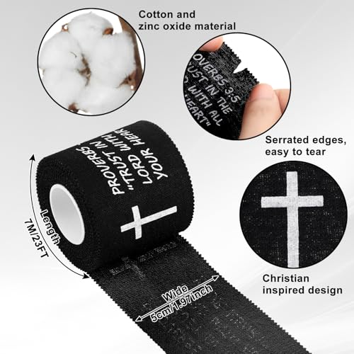 MiniInflat 2 Pcs Christian Cross Athletic Tape Sports Tape 2in x 23ft Religion Jesus Wrist Wrap for Soccer Football Baseball, Gift for Graduation Teacher Nurses Week Pentecost (Black,Proverbs) - color: Black, style: Proverbs