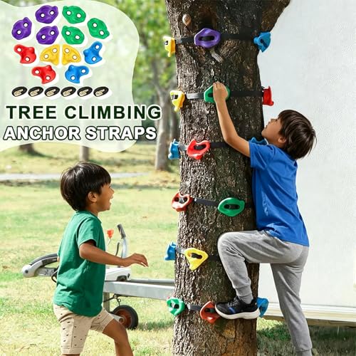 Tree Climbing Holds with Ratchet Straps, 12 Pcs Climbing Rocks for Kids and Adults, Outdoor Backyard Obstacle Course Training Kit
