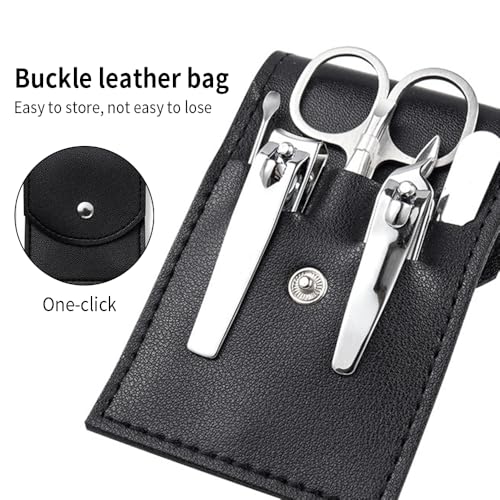 Manicure Set, Travel Nail Kit 7 in 1 Professional Travel Nail Clippers with Black Leather Bag, Stainless Steel Clippers Scissors Pedicure Tools Grooming Kit for Women Man