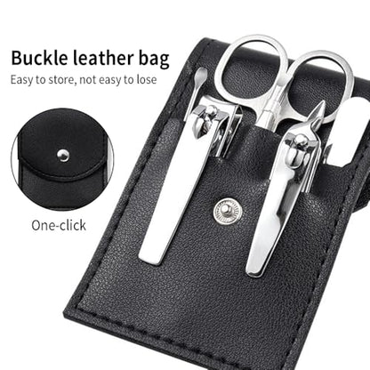 Manicure Set, Travel Nail Kit 7 in 1 Professional Travel Nail Clippers with Black Leather Bag, Stainless Steel Clippers Scissors Pedicure Tools Grooming Kit for Women Man