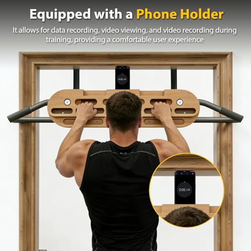 2 in 1 Hang Board Rock Climbing Hangboard with Door Way Pull Up Bar, Multifunctional, Including Jugs, Pinches, Pockets, Edges & Slopes, Fit for Rock Climbing Training & Pull-Ups
