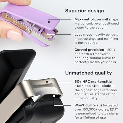 EDJY Fingernail Cutter - Precision Stainless Steel Nail Cutter for Fingernails | Sharp Blade, Ergonomic Design, Durable & Rust-Resistant | Ideal for Men and Women | Lilac - color: Lilac