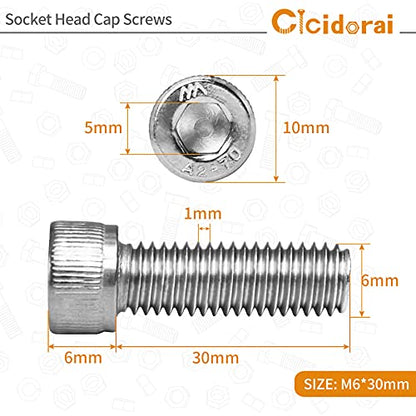 M6-1.0 x 30mm Socket Head Cap Screws Bolts, 304 Stainless Steel (A2-70), Allen Socket Drive, Bright Finish, Full Machine Threads, Quantity 25 - size: M6 x 30mm(25 PCS)