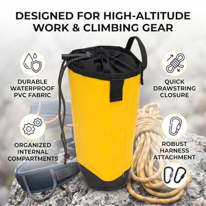 RiToEasysports Drawstring Backpack, Water Proof 500d Pvc Mesh Fabric Adjustable Rope Storage Bag For Climbing Gear And Tools (Yellow) - color: Yellow