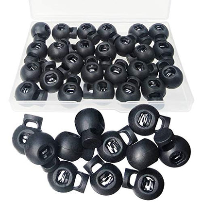 TTSAM 25 PCS Adjustable Ball Cord Lock Round Toggle Stopper Cord Stop Toggle Rope Toggle Spring Cord Clips, for Paracord, Drawstrings, Camping, Hiking, Shoelace Replacement, Sports, Backpack,Black