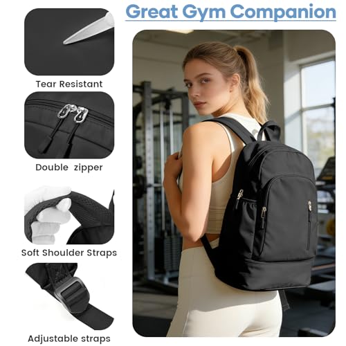 Black Gym Backpack for Women Men,Dance Sport Backpack With Shoe Compartment - color: Black