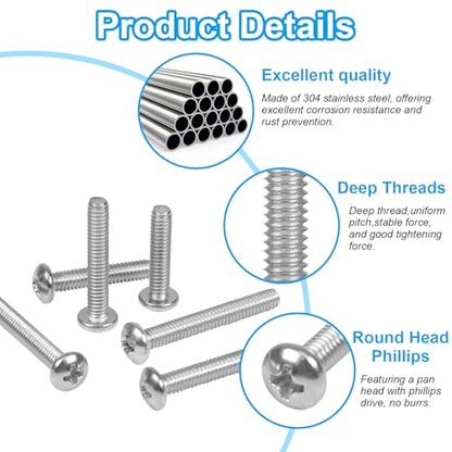 100 PCS Machine Screws, #6-32#8-32 Phillips Pan Head Electricians Screw 304 Stainless Steel Screws for Electrical Wall Plate Switch, Receptacles Mounting Screws - style: Pan Head