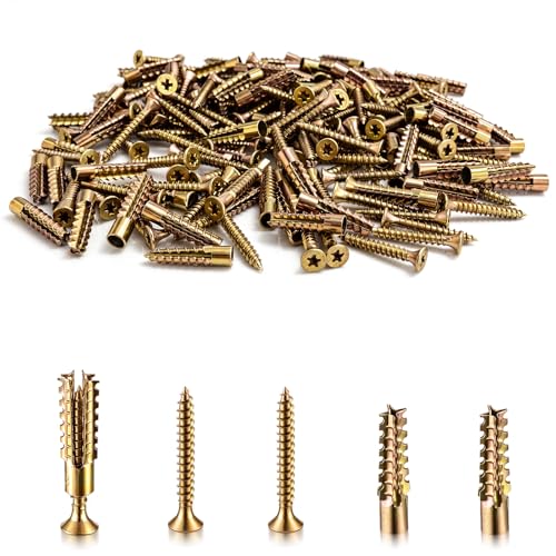 Moxweyeni 50 Pack 6 x 32 mm Heavy Duty Hollow Wall Anchors with Screws Loose Hinge Hole Repair Kits for Hinge Hole Repair and Concrete, Hollow, and Wood Walls