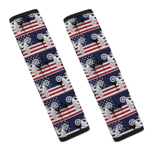2PCS Dirt Bike Motocross Retro American Flag Motor Biker Motorcycle Car Seat Straps Shoulder Pads Universal Soft And Comfortable Seat Belt Covers Cushion for Child, All Vehicles, Shock Absorption - color: Pattern 169