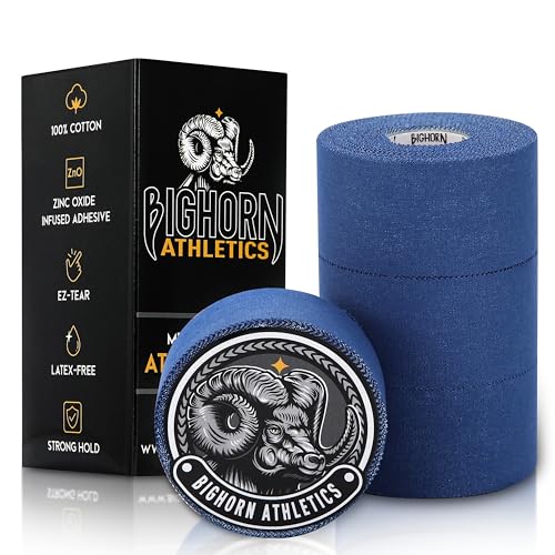 Bighorn Athletics Sports Tape 1.5-Inch x 45-Feet, 4 Rolls, Blue | Supports wrists & ankles in Volleyball, Football, Boxing, Gymnastics. EZ tear tape, Zinc oxide adhesive, peels off clean, - color: Blue, size: 1.5-Inch