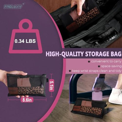 Frelaxy Lifting Wrist Straps for Women and Men, Weight Lifting Grips | Double-layer leather, Cushioned wrist support, Durable construction, Storage pouch, Deadlifts, rows, lat pulldowns - color: Purple/Leopard