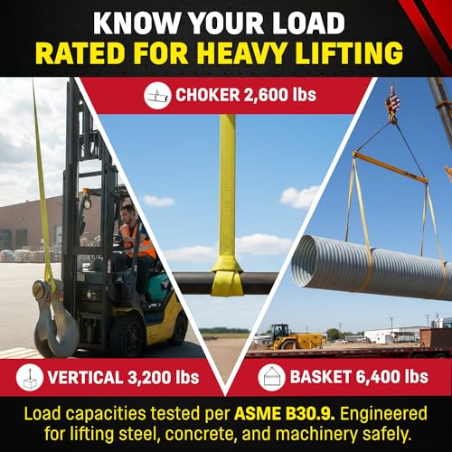 DD Sling 1 Inch x 6 Foot Nylon Lifting Sling – USA Made, 3,200 lb Vertical, 2,600 lb Choker, 6,400 lb Basket – 2-Ply Heavy Duty 900 Webbing, Type 3 Flat Eye & Eye Rigging Sling - size: 1"X6'