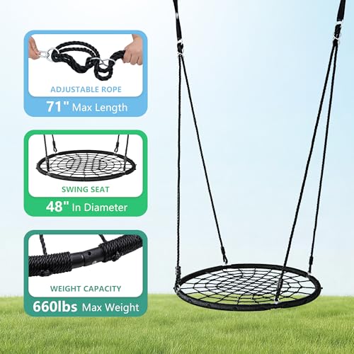 ZENY 48'' Spider Web Tree Swing for Kids and Adults, Steel Frame, 660 lb Capacity, Outdoor Swing Set,Hanging Straps, Adjustable Ropes (48 inch) - size: 48 inch
