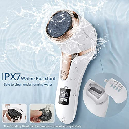 Hoxida Electric Callus Remover for Feet (with Dander Vacuum Cleaner), Quartz, Rechargeable Foot Pedicure Tools Foot File, Professional Foot Care Kit Deadskin Remover with 3Heads&2Speed,LCD Display - style: Electric Callus Remover +10in1
