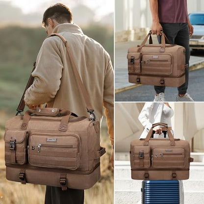 WITZMAN Duffle Bag for Men 50L Travel Canvas Weekender with Toiletry Bag | With Shoe Compartment and Dry-wet Pocket, Convertible, Carry On, One Duffel for Gym, Sports, Overnight, A8010/2 Brown - color: Brown
