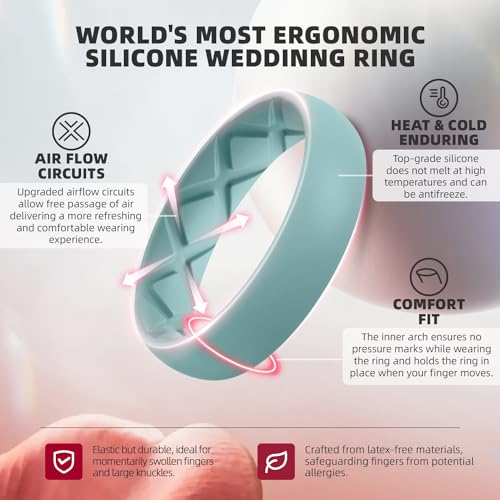 Egnaro Women's Stackable Silicone Rings, 2.5/5.5mm Wide 1.8/2mm Thick Bands | Comfort-Fit Rubber Bands Offer Breathable Flexibility for Nurses, Workouts, Pregnancy, Yoga, Travel, Office, and All-Day Wear - color: A32-Blue, Light Green, Light Blue, White