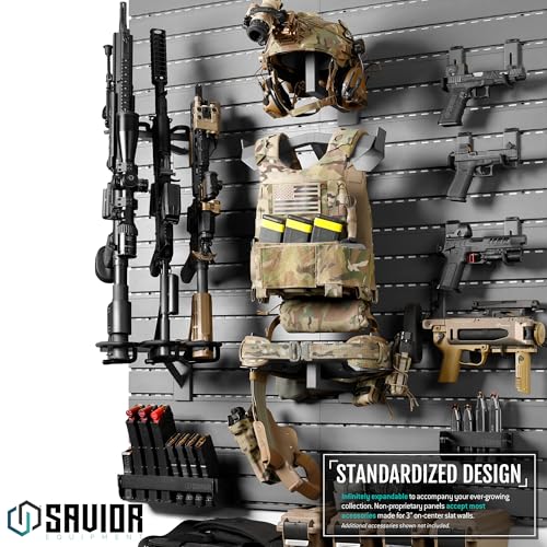 Savior Equipment Wall Rack System Tactical Vest Attachment Gear Wall Mount Display Rack Organizer, Adjustable Width, Heavy-Duty Steel Construction Hold Up to 40 lbs - color: SW Gray
