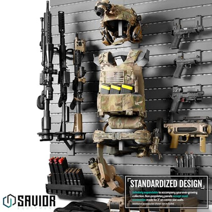 Savior Equipment Wall Rack System Tactical Vest Attachment Gear Wall Mount Display Rack Organizer, Adjustable Width, Heavy-Duty Steel Construction Hold Up to 40 lbs - color: SW Gray