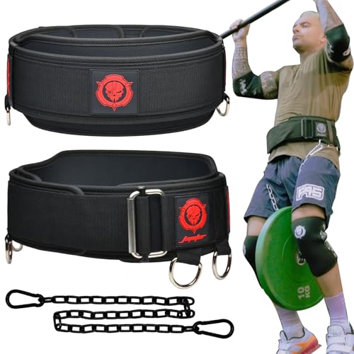 2-in-1 Weightlifting Belt & Dip Belt with Chain for Added Weight Training,Weightlifting, Squats, Deadlifts,Powerlifting for Men & Women - color: Black/Red, size: Medium