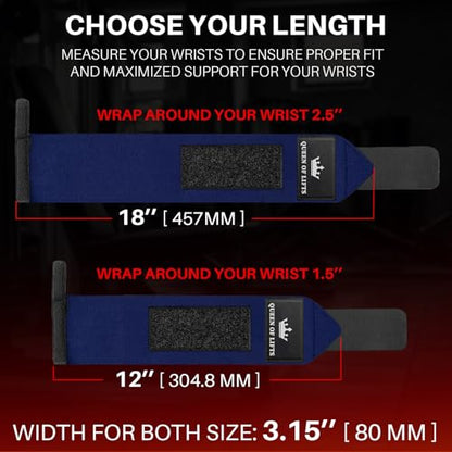 TECEUM Weightlifting 18" & 12" Wrist Wraps with Thumb Loop – Heavy Duty Wrist Workout Braces for Men and Women – Ideal for Powerlifting, Strength Training, Bodybuilding - color: Navy Blue, style: 18" – Arms on Fire