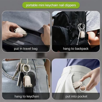 All Metal Foldable Nail Clippers, Stainless Steel Pocket Keychain Fingernail Clipper with Earpick & Keyrings, Portable Compact Travel Nail Trimmer Cutter for Men Women Adults, Champagne - color: Champagne