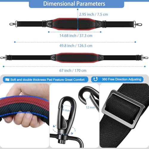 ZINZ Shoulder Strap 67" with Padded, Bag Strap with Dual Buckles and Metal Swivel Hooks for Laptop Bag, Camera Bag and More - color: Black Red