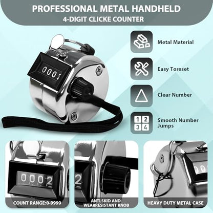6 Pack Clicker Counter, Hand Tally Counters, 4 Digit Display Clicker | with Black Nylon Lanyard, Pitch Counter for Knitting, Coaching, Golf, Lap, Fishing, Umpire, Baseball, Row Sport - color: Silver Color