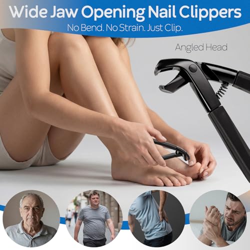 Nail Clippers Set Box, 4 Pcs-Stainless Steel Large Toenail Clippers for Thick Nails, Heavy Duty Slanted Nail Clipper with Nail File, Nail Lifter, Long Handled Fingernail Cutter for Men & Women - size: 4Pcs Nail Clippers Set-black