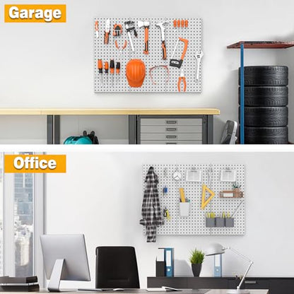 Pegboard Smith Metal Pegboard Panels 12" x 24", 3 Pack Grey Wall Mounted Tool Organizer Boards, Heavy Duty Tool Storage Peg Board for Garage, Workbench, Office, Fits 1/4" Peg Hooks - style: 3 Pack Grey Panels