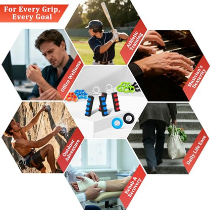 CYFIE Hand Grip Strengthener Set 8 Pack, 2 Foam Grippers, 4 Finger Exercisers, 2 Grip Rings, Wrist Forearm Exerciser for Hand Strength, Finger Strength, Physical Therapy & Stress Relief