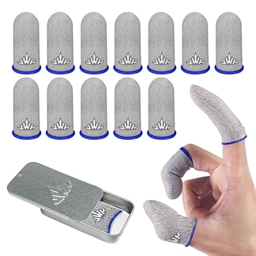 JWH Ultra-Thin Silver Fiber Gaming Finger Sleeves,White Thumb Sleeves Mobile Phone Gaming Cots,12 Pack Gaming Finger Gloves for PUBG,with Storage Box,High Sensitivity,Silky Sweat-Proof, Dedales Gamer - color: White silver(12pack,storage box)