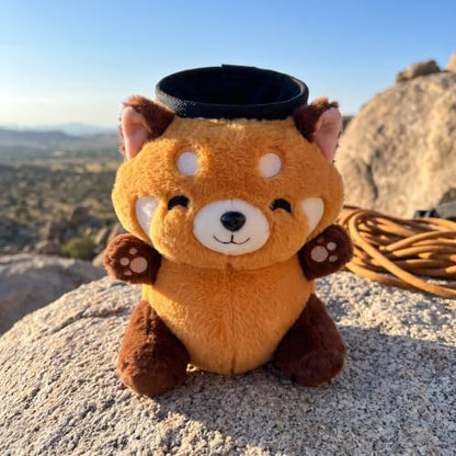 Fluffy Red Panda Plush Chalk Bag, Drawstring Magnesia Storage Pouch with Adjustable Waist Strap, Cute Animal Shape Gym Chalk Holder for Rock Climbing, Bouldering, Weight Lifting, Daily Gym Training
