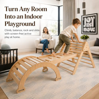 Avenlur 5-in-1 Pikler Triangle Set – Hazel Montessori Indoor Jungle Gym – Climbing Triangle, Waldorf Rocker, Toddler Indoor Climbing Toys, & Slide – Wooden Indoor Playground Playset, Ages 2-7 | Montessori Climbing Set & Indoor Playground: Triangle Ladder,