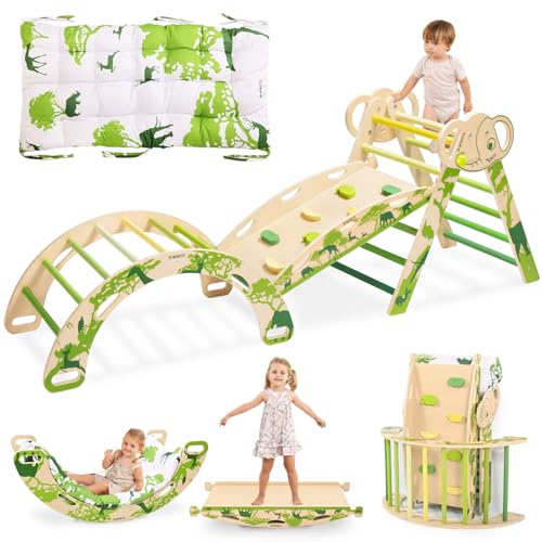 WINGYZ Pikler Triangle Set, Montessori 8-in-1 Foldable Climbing Set | Reversible Animal Slide, Patent-Protected Jungle Gym, Safe 2.35in Gap, ASTM F963 Standards for Toddlers 18M-5Y, Green - color: Green