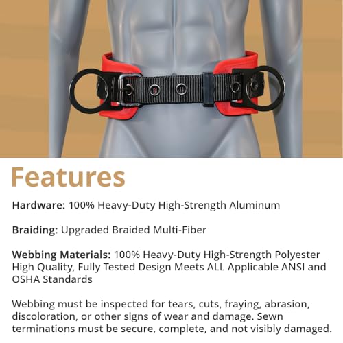 AFP Heavy-Duty 2 D-Ring Waist Body Belt w/Tongue Buckle Premium Stitching (OSHA/ANSI PPE) - color: Red & Black, size: Large-XLarge