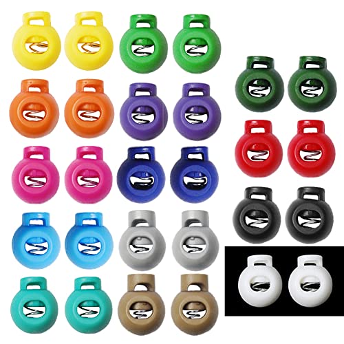 28 Pack Assorted Color Cord Lock Stopper, Round Plastic Toggle Spring Cord Stop for Paracord Drawstring, Elastic Shoeslace String Lock Gloves Clip Pet Backpack Accessories Replacement - color: 28pcs Assorted Colors
