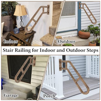 Hand Rails, Upgraded Handrails for Outdoor 1-3 Steps, 27" Bent U-Shaped Wall Mount Handrail, Antique Metal Stair Railing with 2 Anti-Skid Crossbar for Garage, Porch, Garden, Yard - size: 27 inch, style: Bent Antique 1 Pack