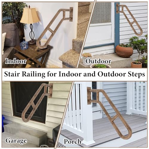 2 Pack Hand Rails for Outdoor 1-3 Steps, Bent Wall Mount Handrail | 27" Antique Metal Stair Handrails, Grab Bars with 2 Anti-Skid Crossbar for Garage Porch Stairs for Elderly Kids Disabled - size: 27 inch, style: Bent Antique 2 Pack