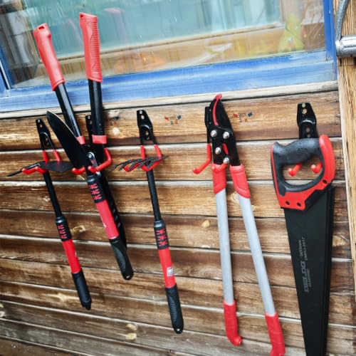 3-H Garage Wall Hooks 14 Pack,Garage Hooks Heavy Duty with Extra Welding Spots,Garage Hooks for Hanging,Garage Organizer for Garden,Lawn,Yard Tools,Chairs,Ladders,WeedEater,Shovel,Blower(Red) | Multi-Purpose Garage Hooks to Organize Garden Lawn Tools, Spo