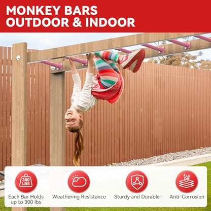 16.5 Inch Monkey Bars Kit Monkey Bar Ladder Rungs (Pink, 12 Pcs) | Indoor Outdoor Metal Monkey Bars for Backyard - color: Pink