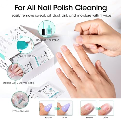 GELLEN Nail Cleanser Pads and Polish Remover Pads 400 Pack with Tools | Acetone Nail Polish Remover Pads, Alcohol Wipes for Nails, Quick & Easy Removal, Individually Wrapped for Perfect Nail Art - size: 402PCS (Remover Pads Included)