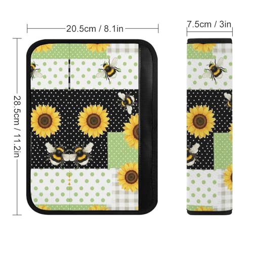 2PCS Sunflower Bee Plaid Seat Belt Cover Soft Padded Neck Strap Covers for Kids, All Vehicles, Comfortable Driving - color: Pattern 1136