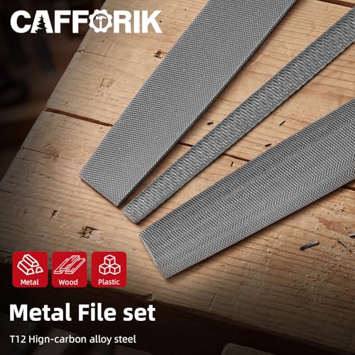 4PCS Metal File Set, 8-Inch, High-strength carbon steel file, Flat/Half round/Round steel file with Handle, Wire Brush, Hand Files Work for Metal, Wood and More